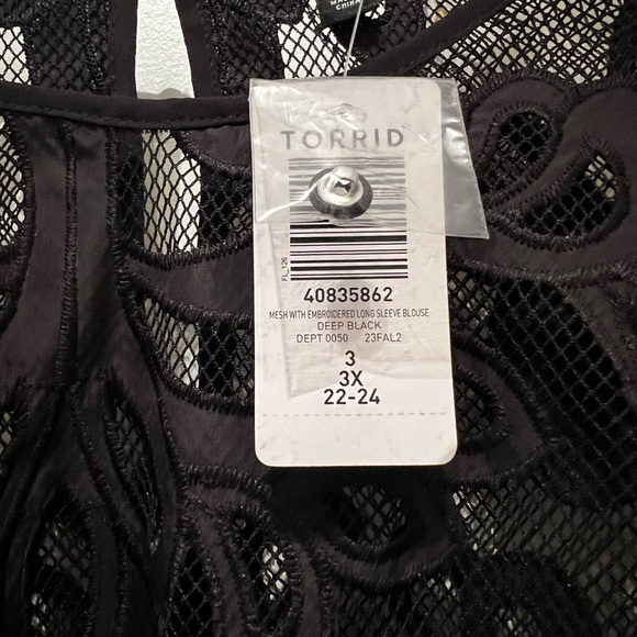 NWT New Gorgeous Torrid 3x 22/24 Black intricate Lace long sleeve Blouse shirt - Picture 7 of 12
